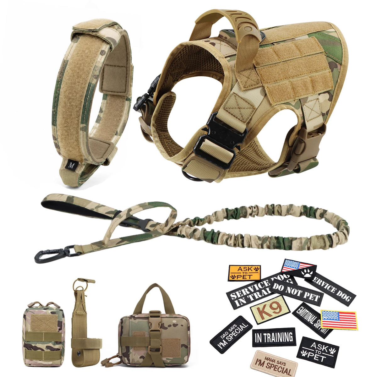 Tactical Military Dog Harness Vest With Leash And Training Patches