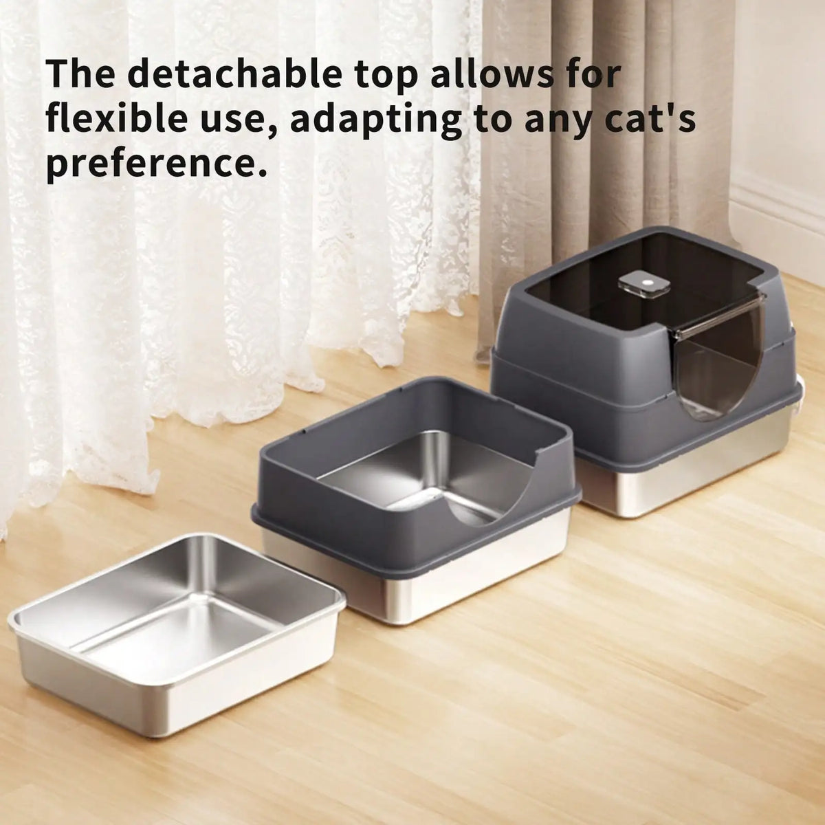 Stainless Steel Enclosed Cat Litter Box With Lid Odor Control
