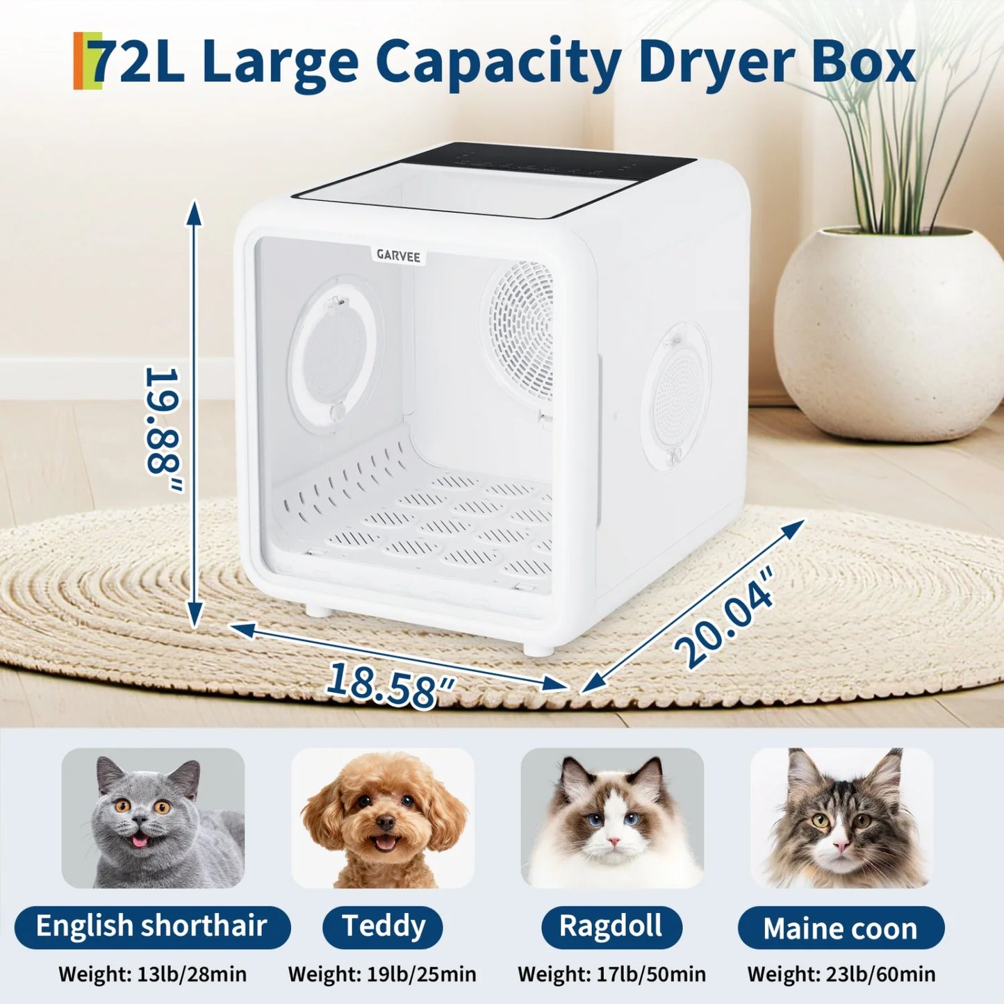 HiMISS 360 Degree Pet Dryer Box With 5 Outlets And Quiet Temperature Control
