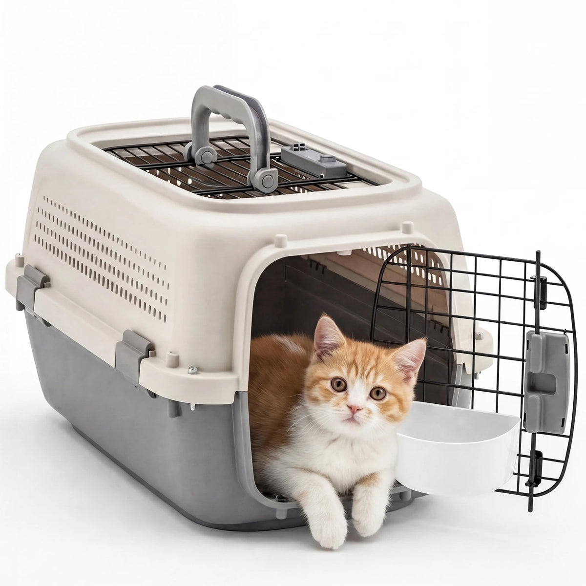 JHK Secure Plastic Pet Carrier With Top Load Wire Door
