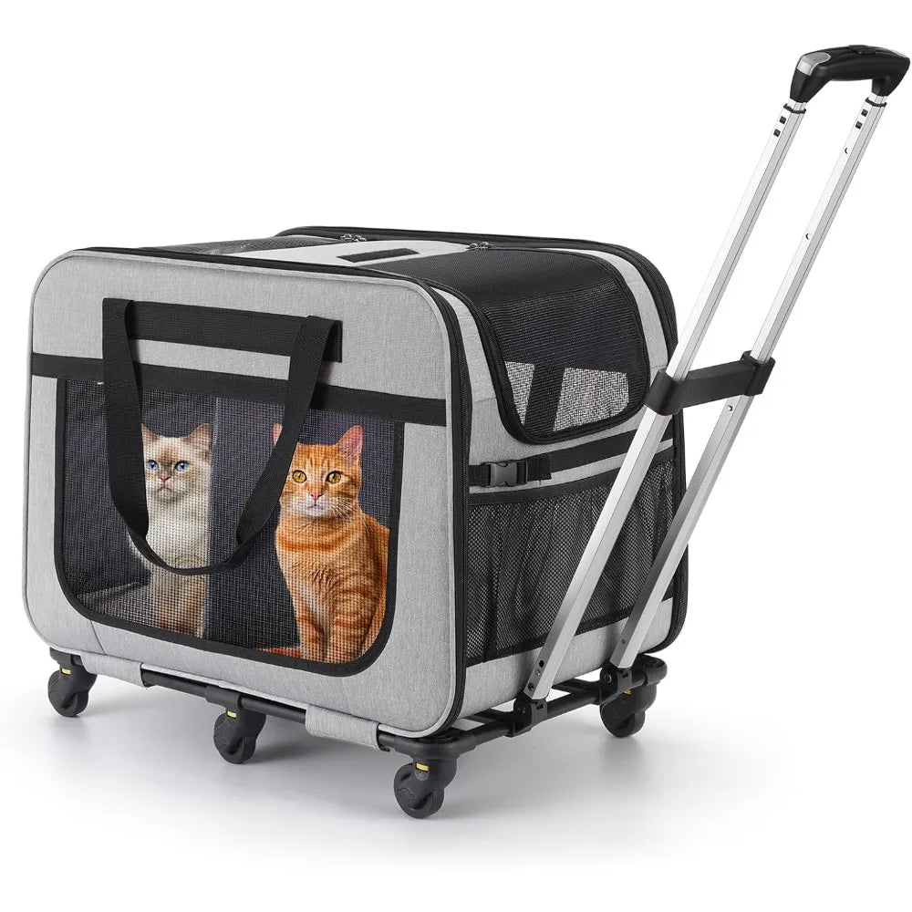 TIFICY Double Pet Carrier With Wheels For Cats And Dogs