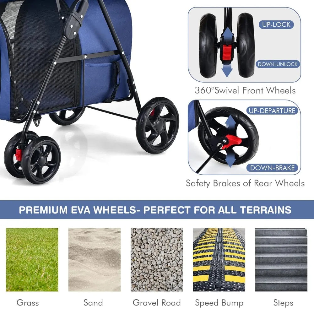 Breed Double Pet Stroller With 2 Removable Carrying Bags