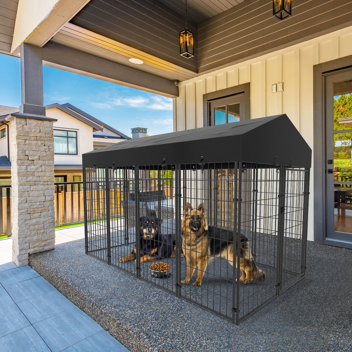 Bingopaw Galvanized Outdoor Dog Kennel With Weatherproof Canopy