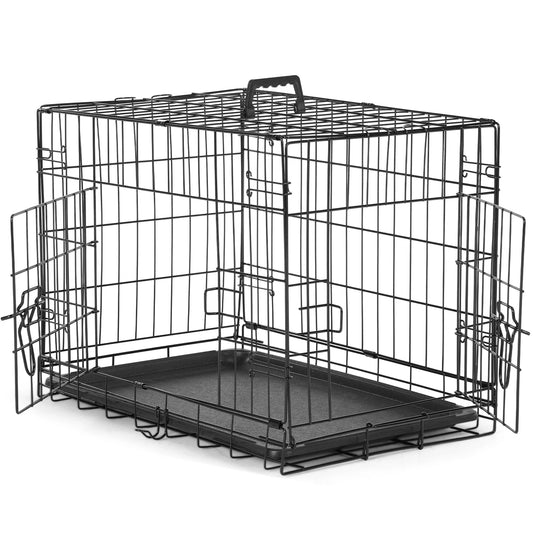 JHK Double Door Folding Metal Dog Cage With Leak Proof Pan Tray