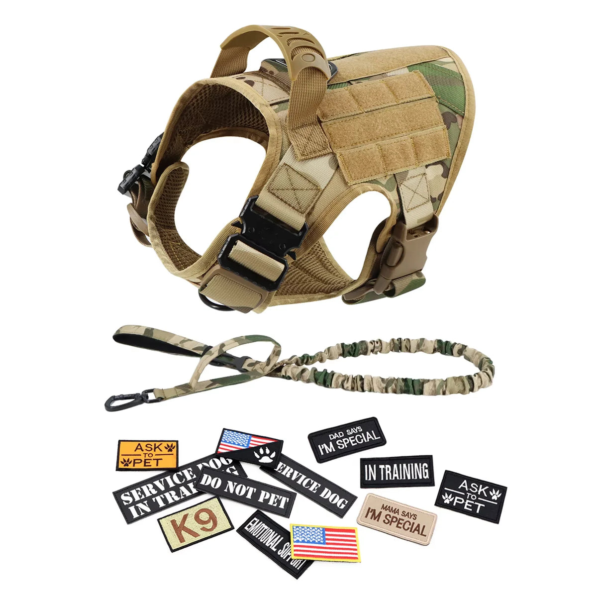 Tactical Military Dog Harness Vest With Leash And Training Patches