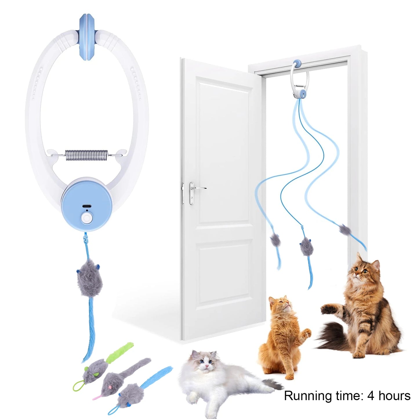 NONEDoor Door Hanging Automatic Retractable Kitten Toys With 3 Catnip Mice