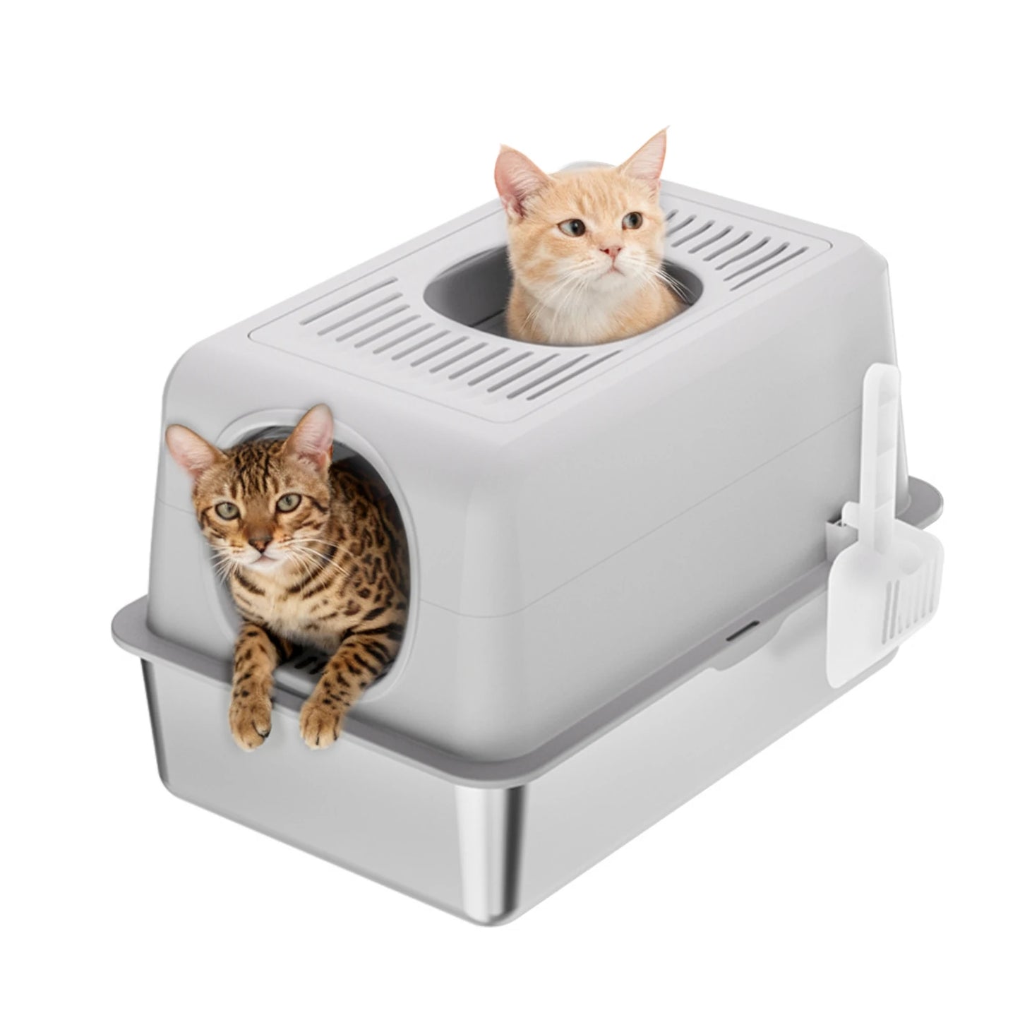 TWISTER.CK Stainless Steel Cat Litter Box Top Front Entry