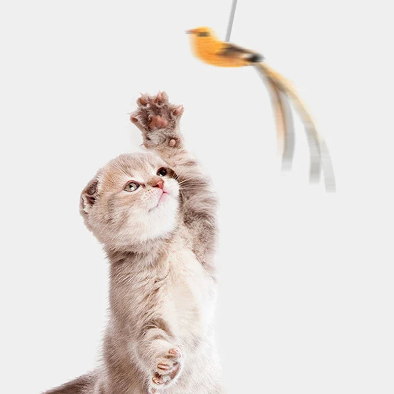 Feather Cat Teaser Wand Toy With Epoxy Sucker Steel Wire