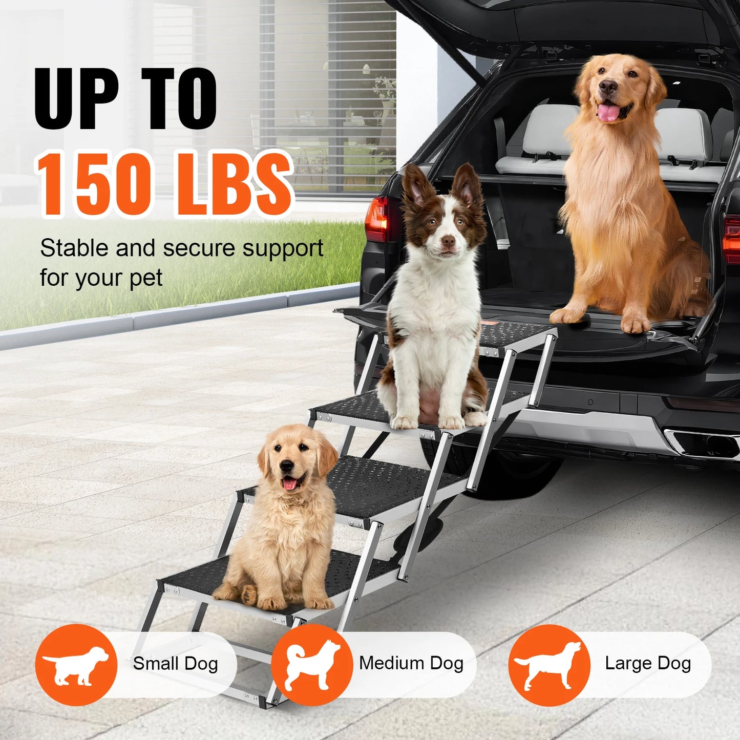 SucceBuy Folding Portable Dog Stair For Cars Aluminum Steps