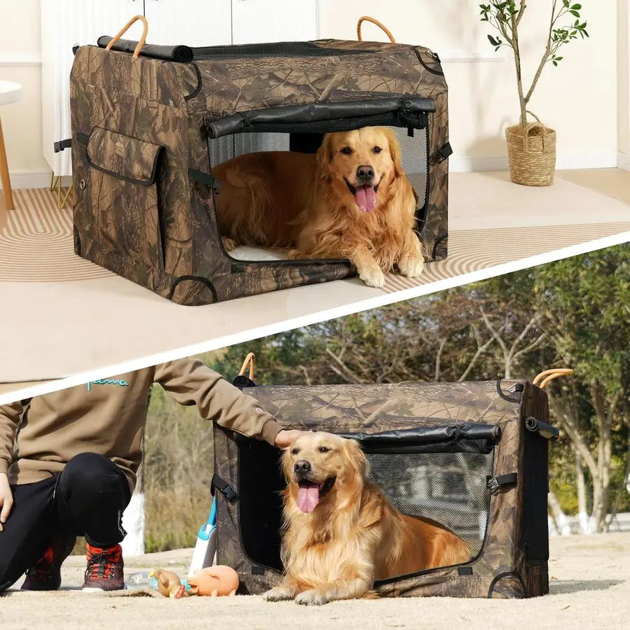 Collapsible Soft Sided Dog Crate Travel Carrier Camouflage Kennel