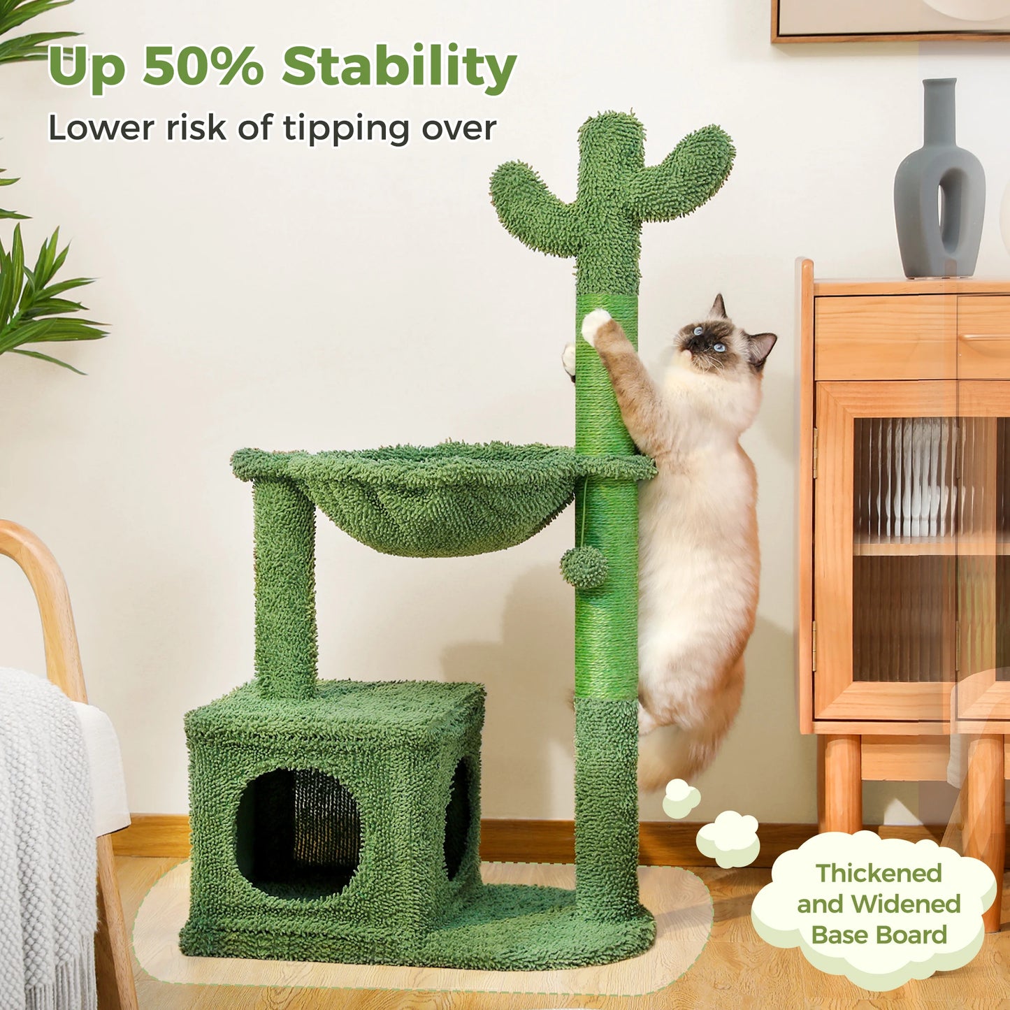 PEQULTICN Cactus Cat Tree With Condo Hammock Scratching Post Indoor