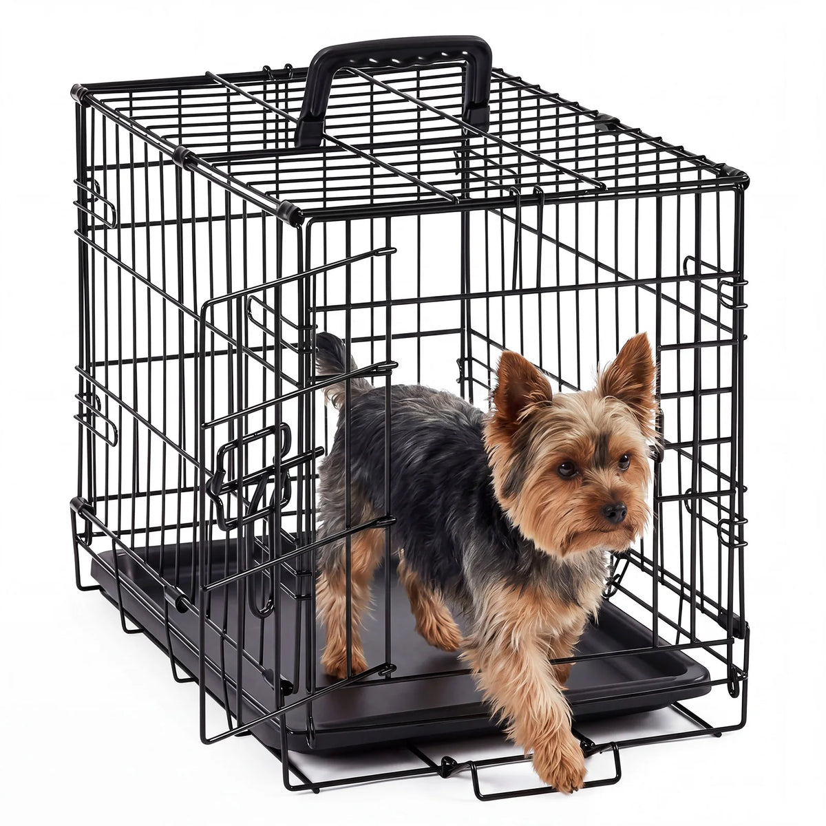 JHK Foldable Metal Dog Crate With Secure Lock Removable Tray