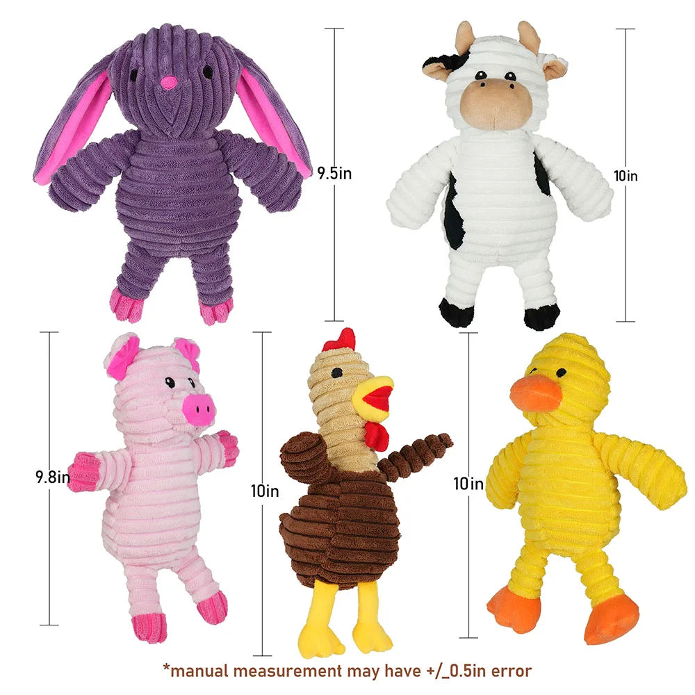 Five Pack Plush Dog Toys Squeaky Bundle For Pets Chew
