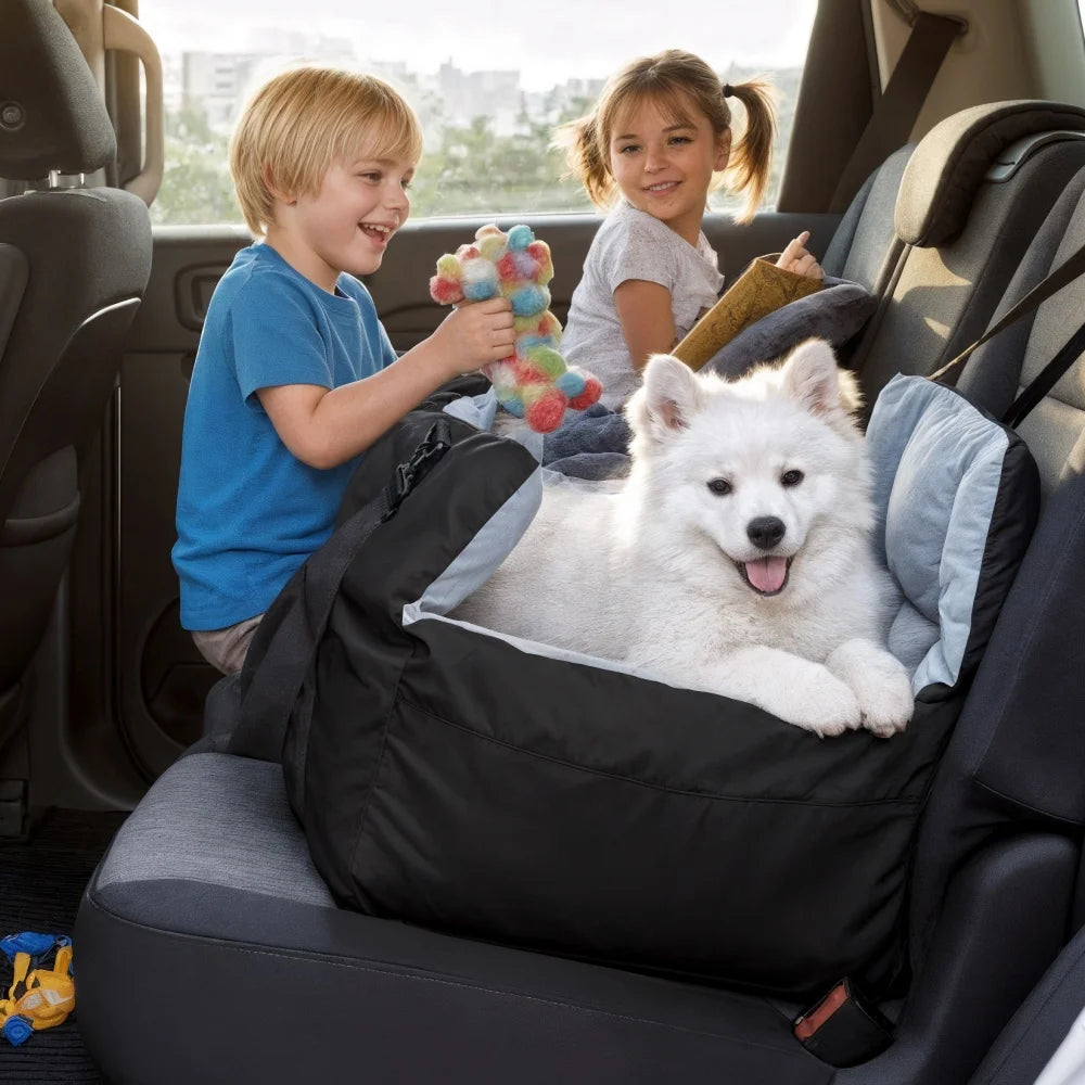 BORWARTCN Portable Dog Car Seat Booster Travel Bed With Storage
