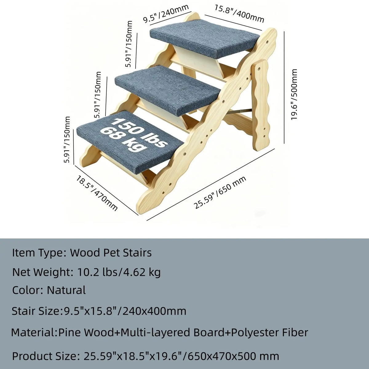 HiMISS 2-in-1 Wooden Pet Stairs And Folding Dog Ramp