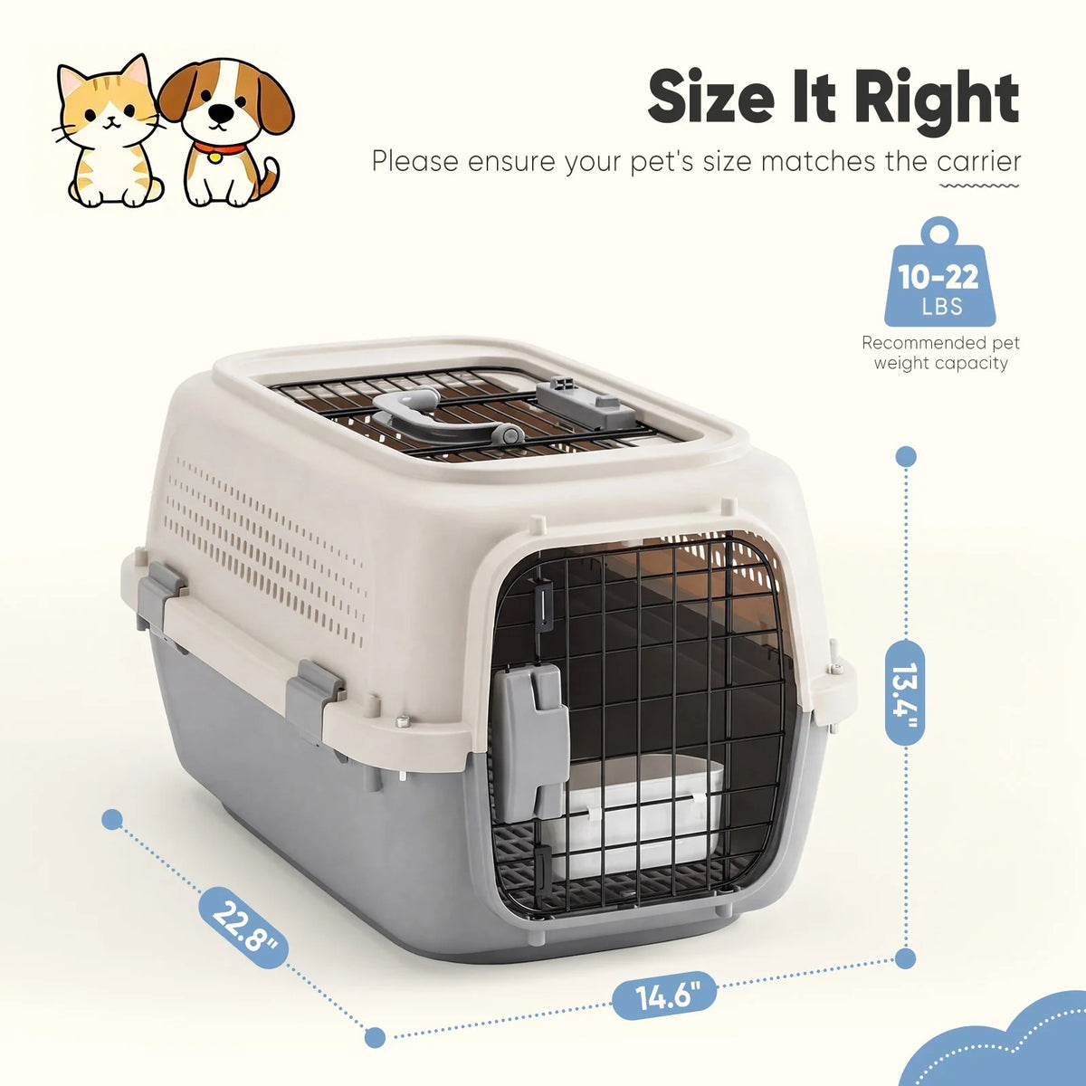 JHK Secure Plastic Pet Carrier With Top Load Wire Door