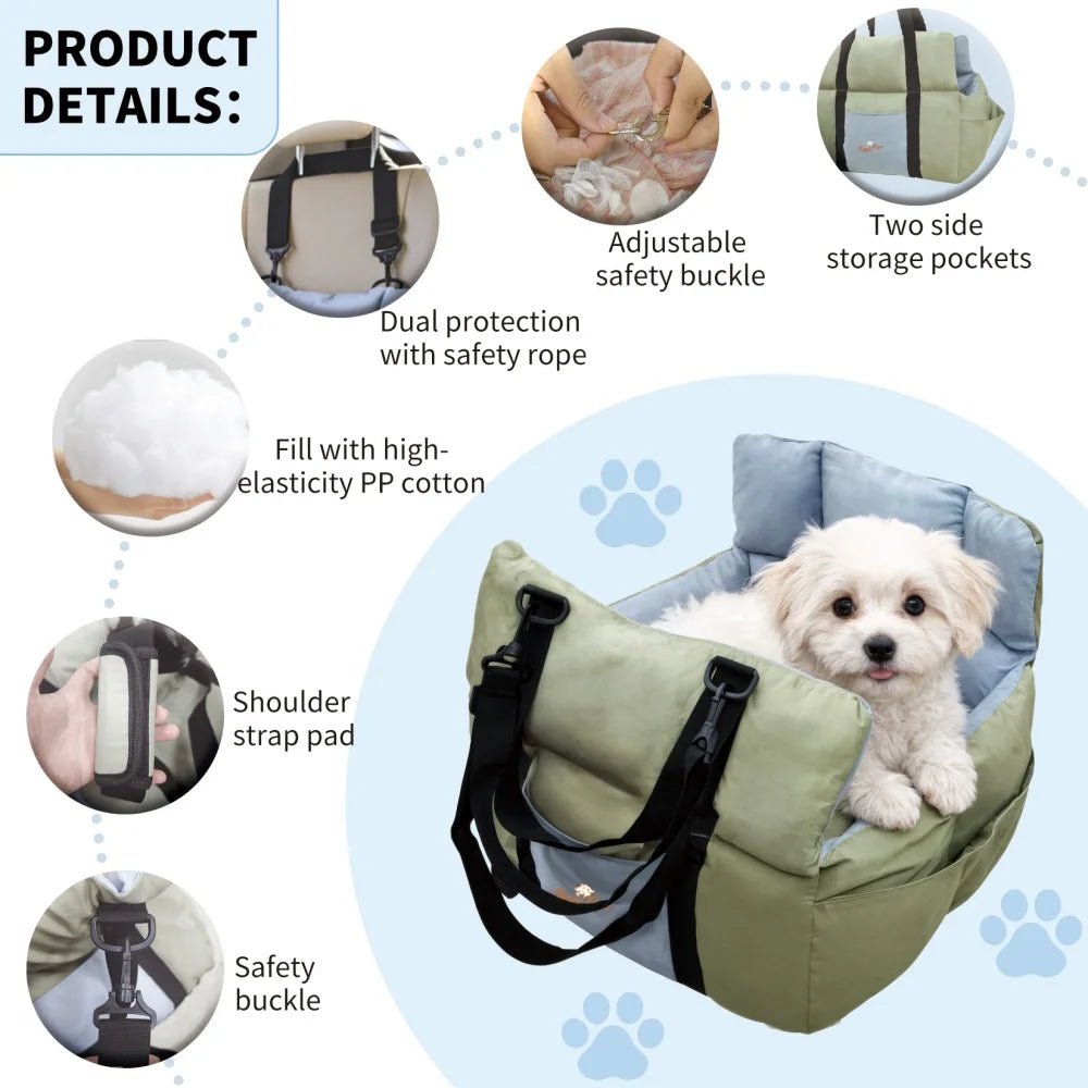 BORWARTCN Portable Dog Car Seat Booster Travel Bed With Storage