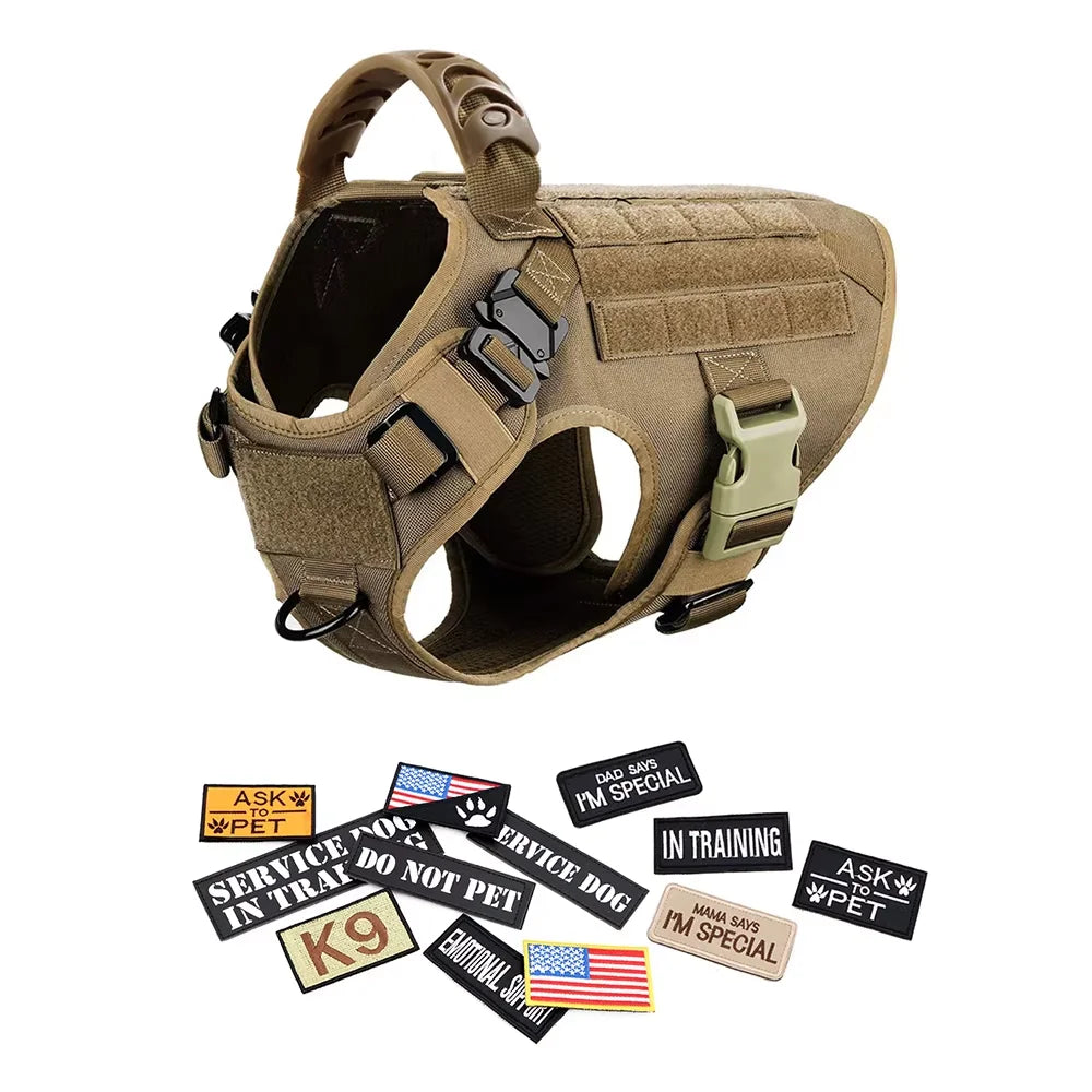 Tactical Military Dog Harness Vest With Leash And Training Patches