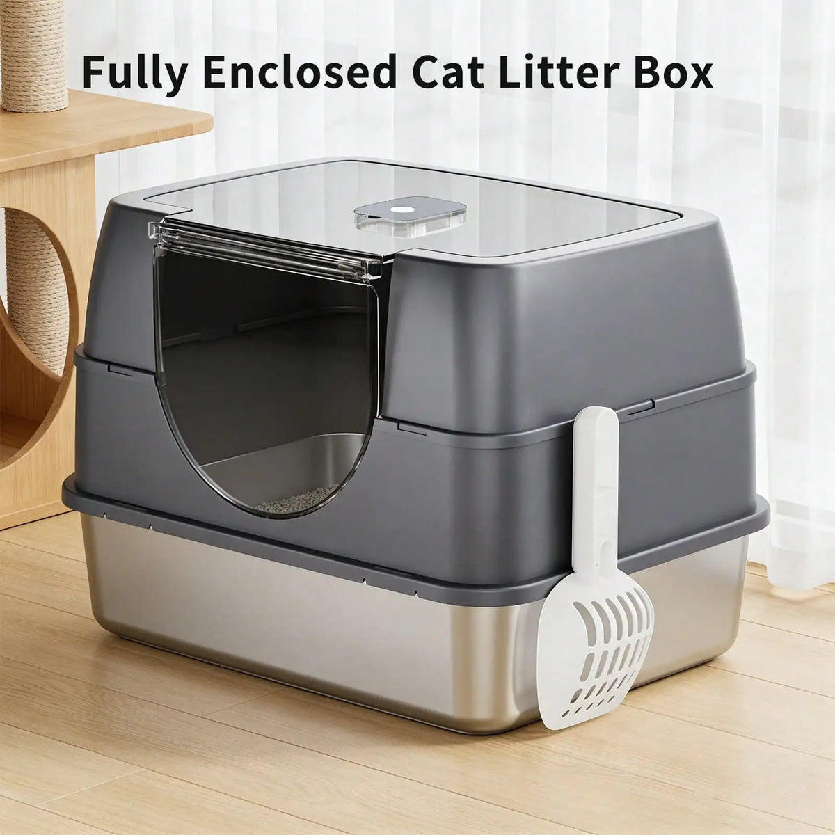 Stainless Steel Enclosed Cat Litter Box With Lid Odor Control