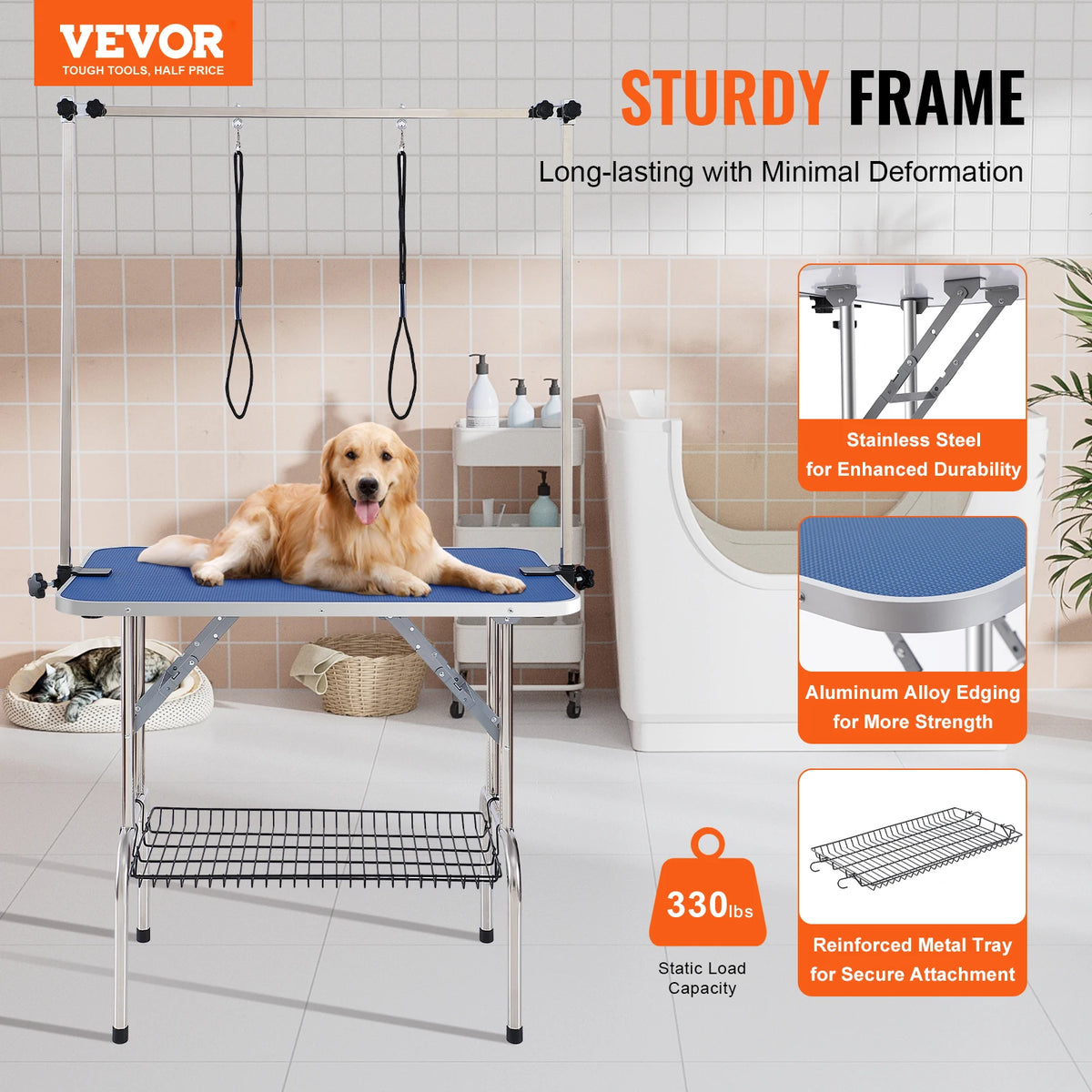 SucceBuy Foldable Dog Grooming Table With Adjustable Arms