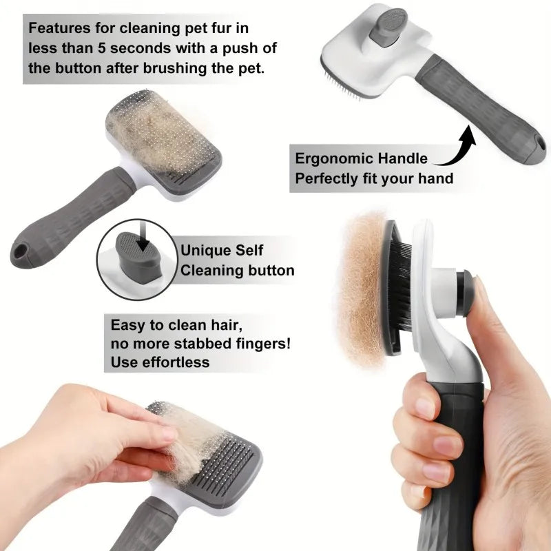 Self Cleaning Dog And Cat Grooming Brush With Ergonomic Handle