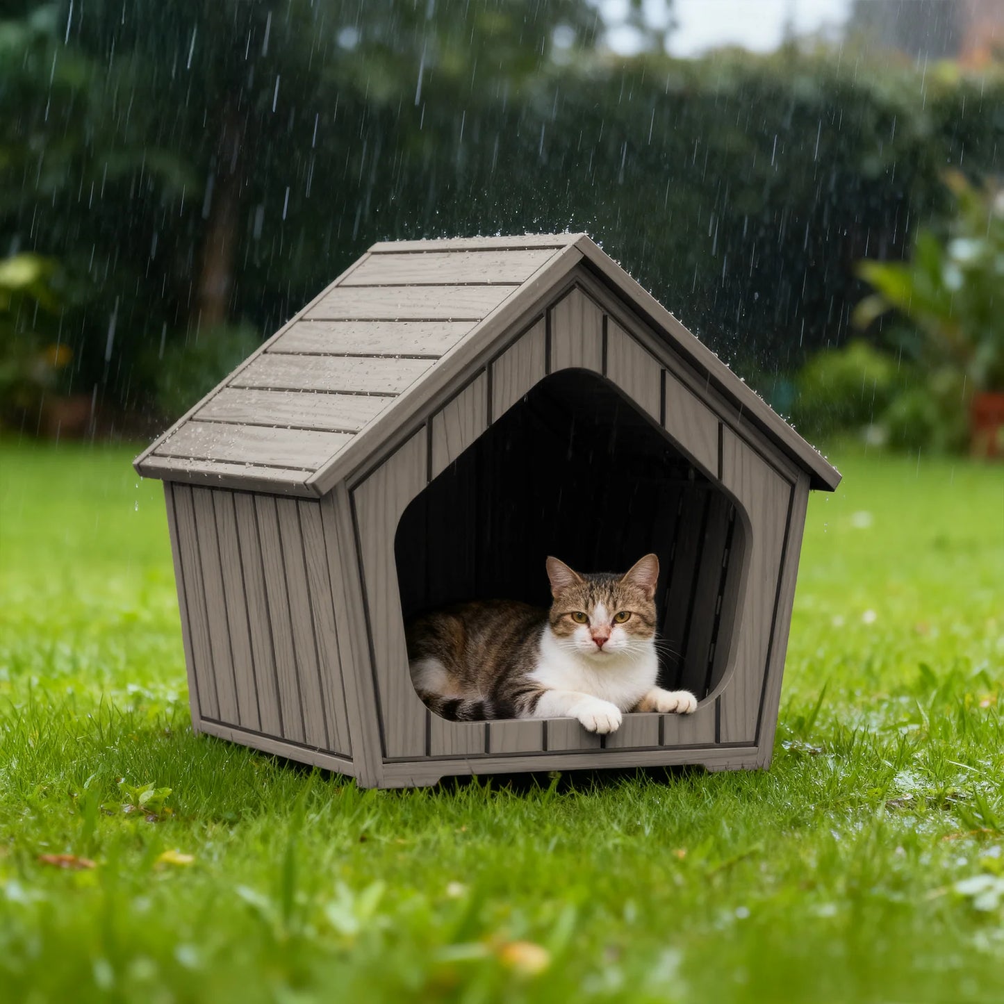 Plastic Gable Roof Pet House Outdoor Dog Shelter Ventilated Cabin