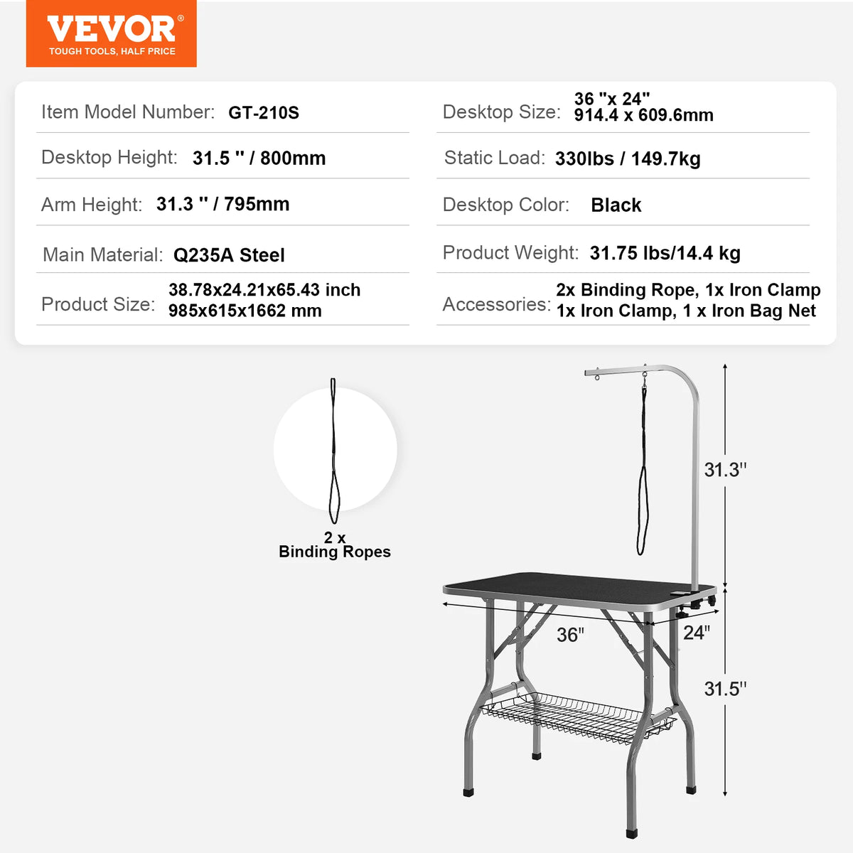 SucceBuy Foldable Dog Grooming Table With Adjustable Arms