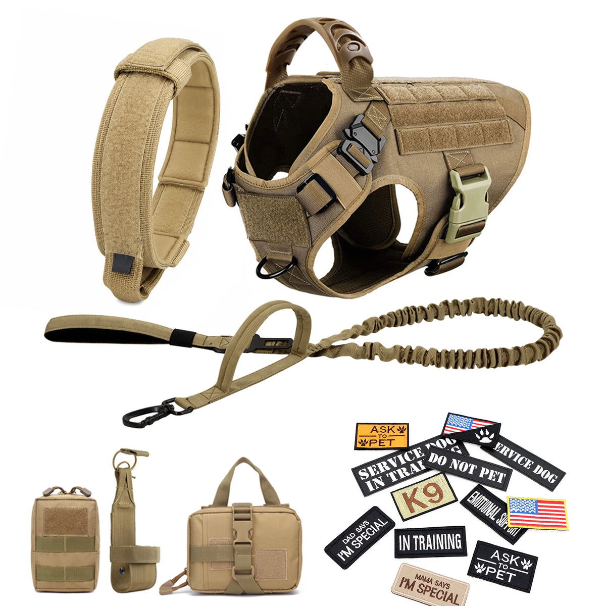 Tactical Military Dog Harness Vest With Leash And Training Patches