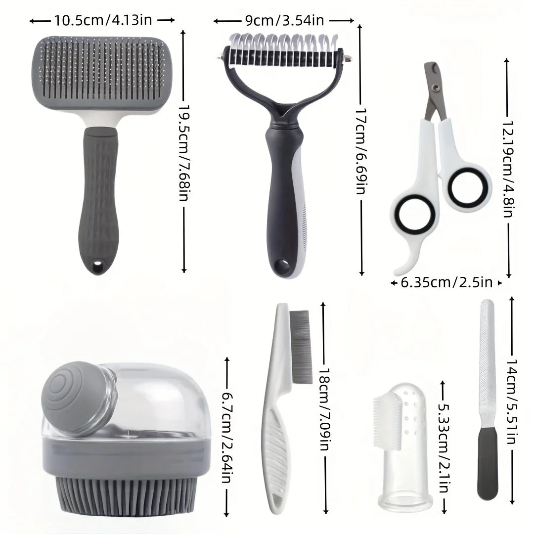 Hign-concerned 8 Piece Dog Grooming Kit Self Cleaning Nail Clippers Flea Comb