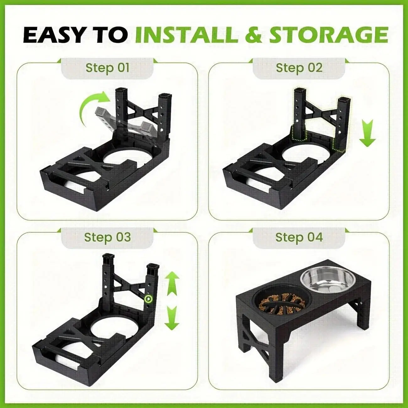 Adjustable Elevated Dog Bowls With Feeder Stand And Stainless Bowls
