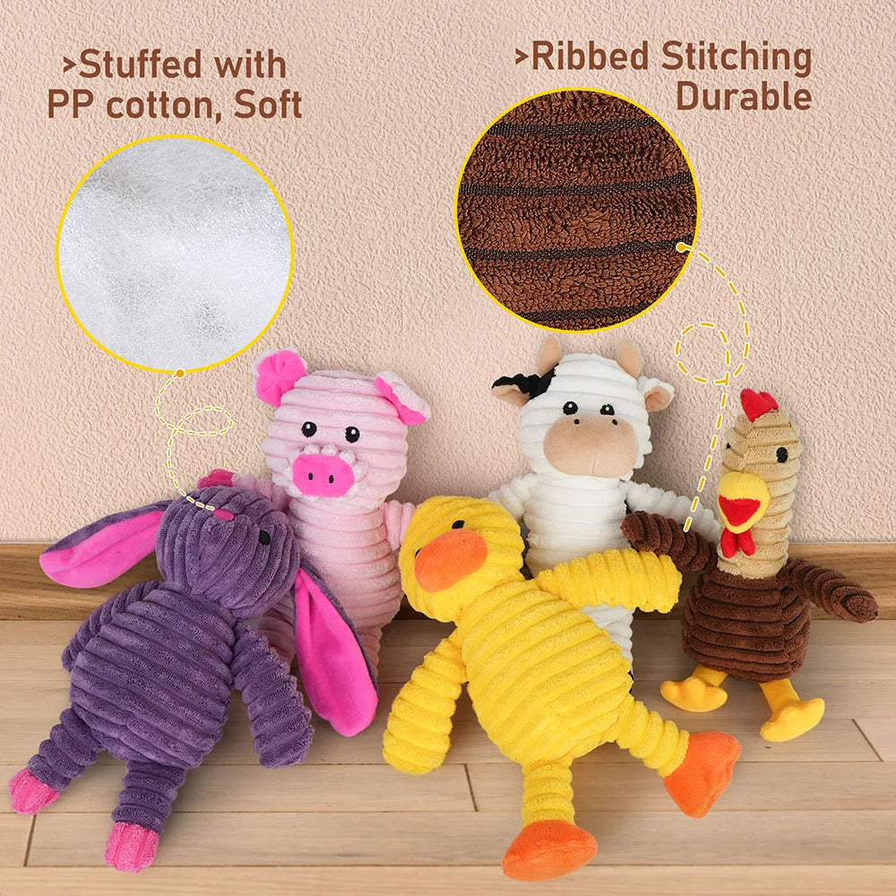 Five Pack Plush Dog Toys Squeaky Bundle For Pets Chew