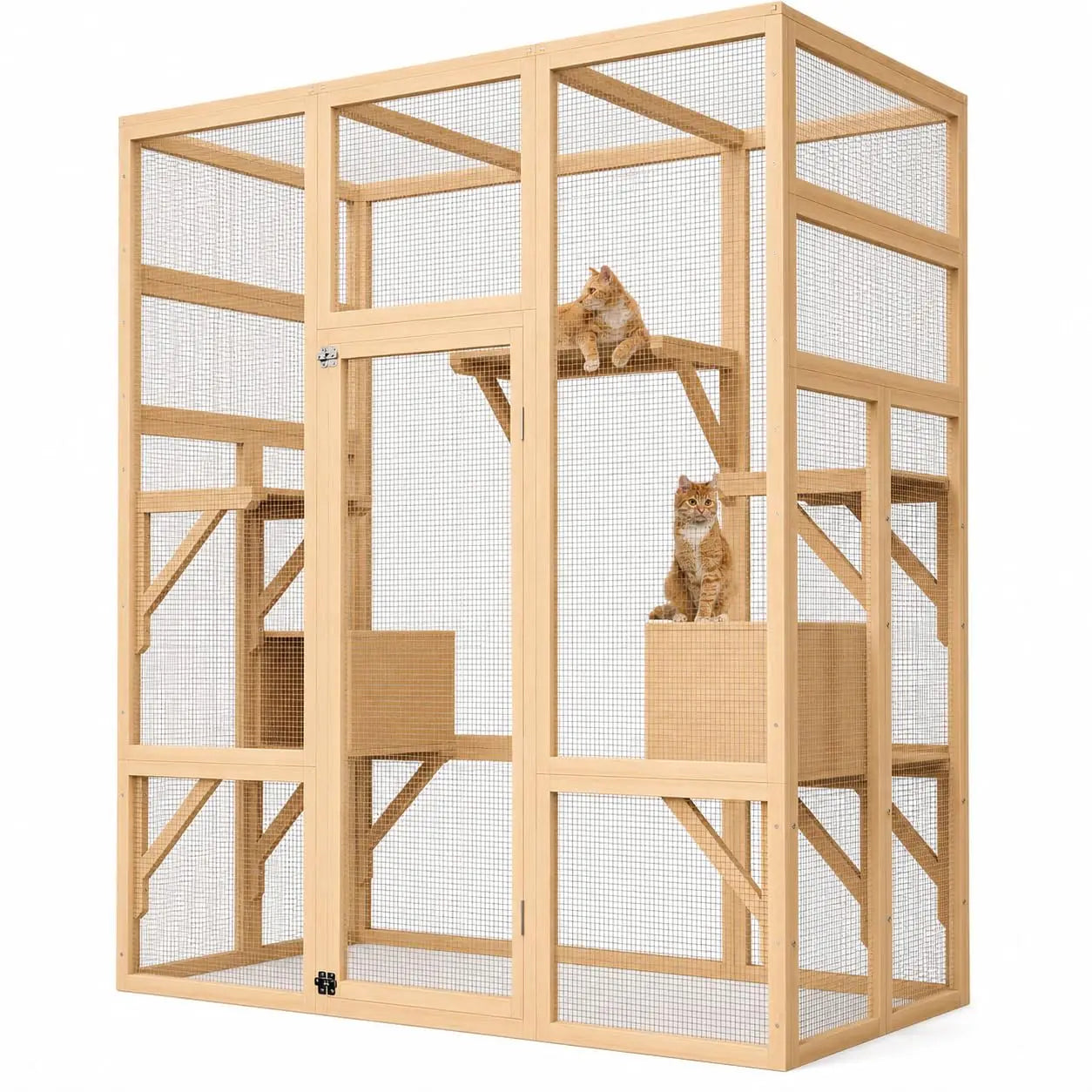 HiMISS Outdoor Cat Enclosure Catio Wood House With UV Roof And Platforms