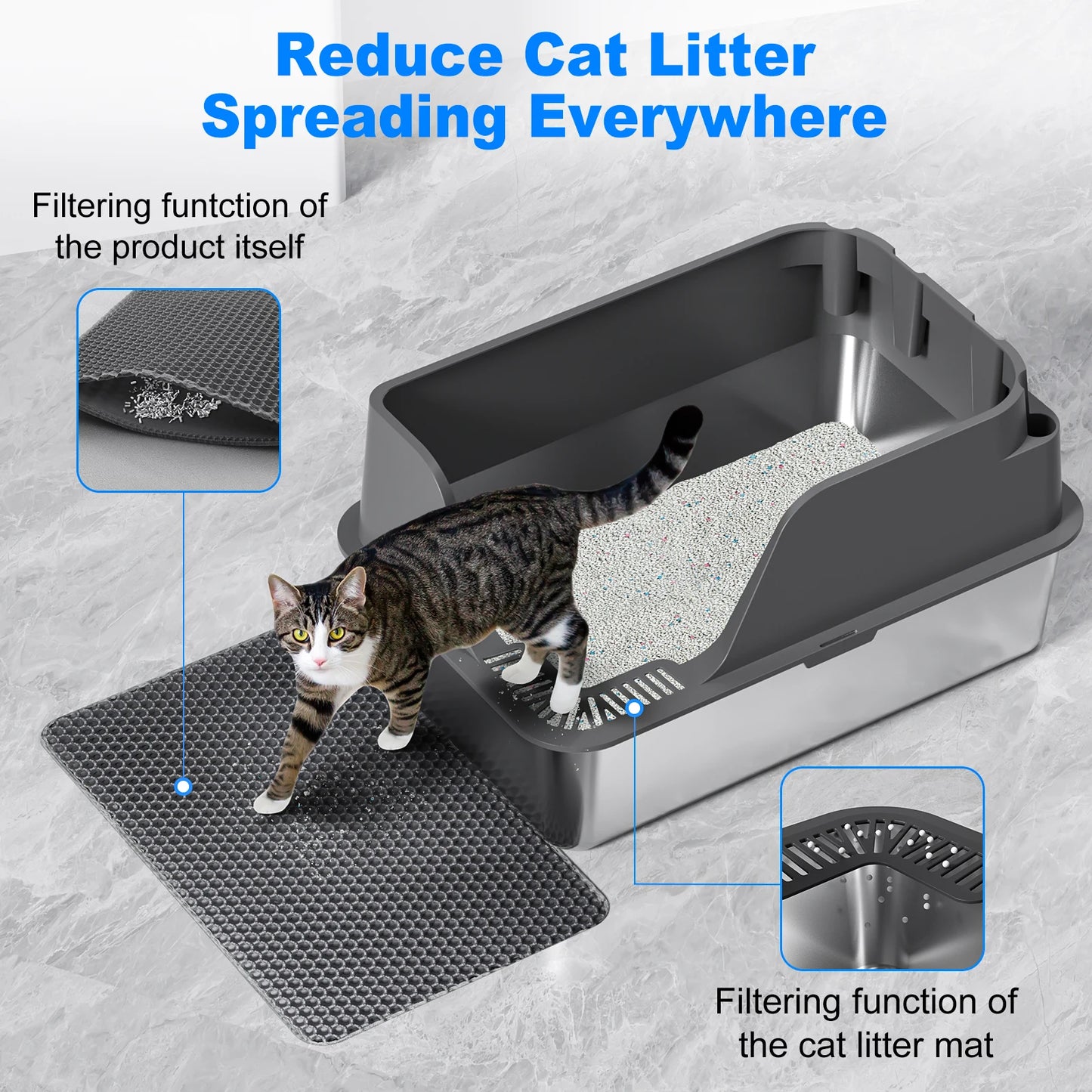 Stainless Steel Cat Litter Box Splash Proof Leak Proof