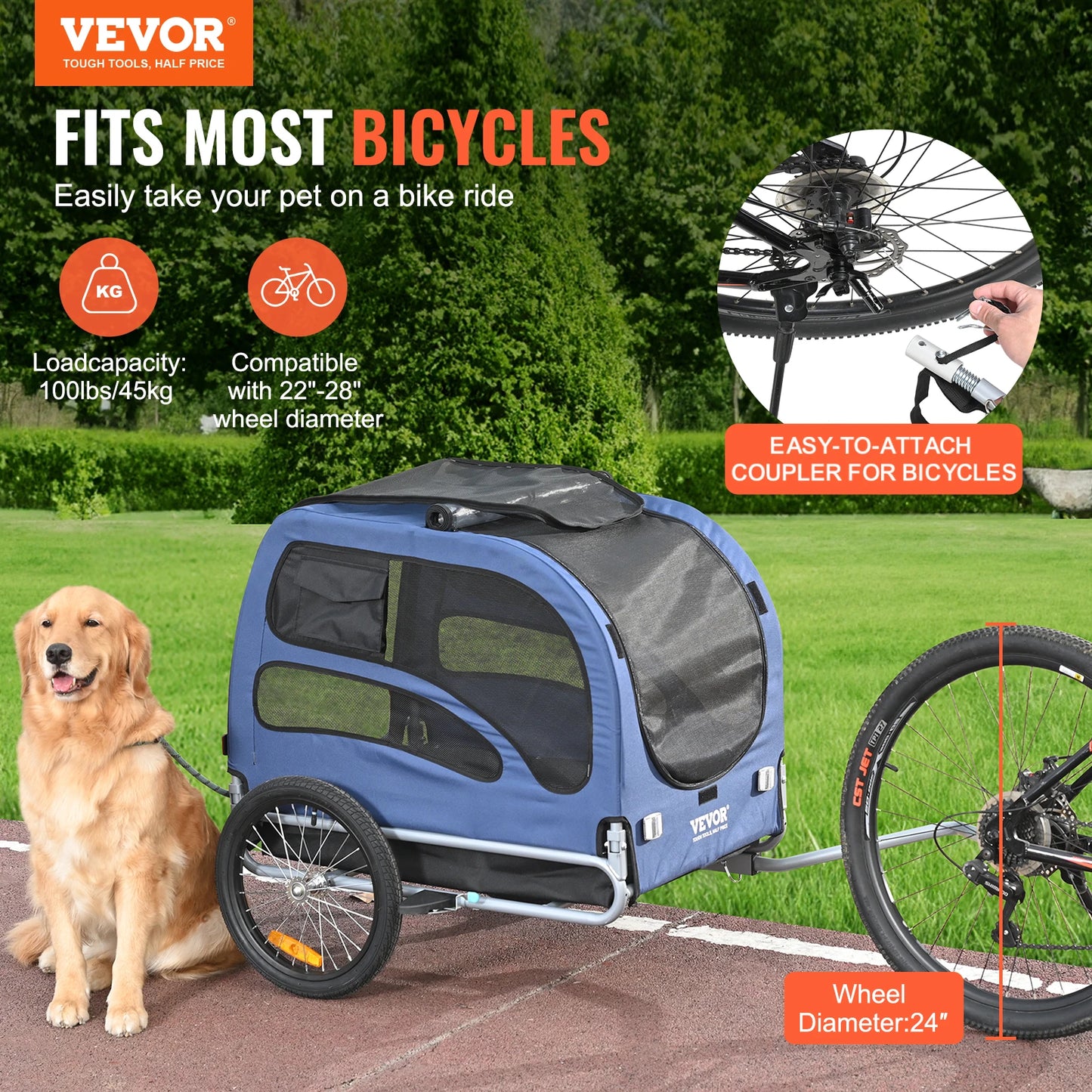 SucceBuy Pet Bicycle Carrier Trailer For Dogs With Coupler