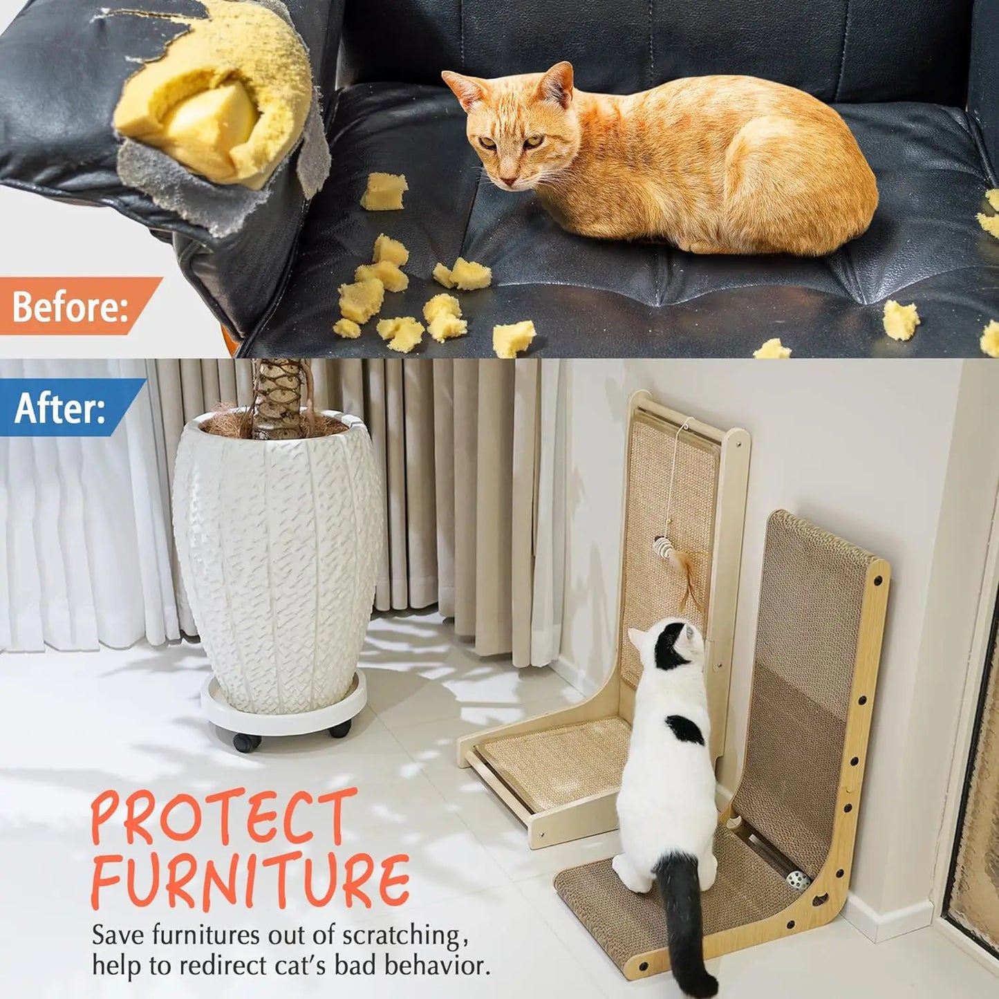 NONECN L Shape Cat Scratch Pad For Indoor Cats Durable