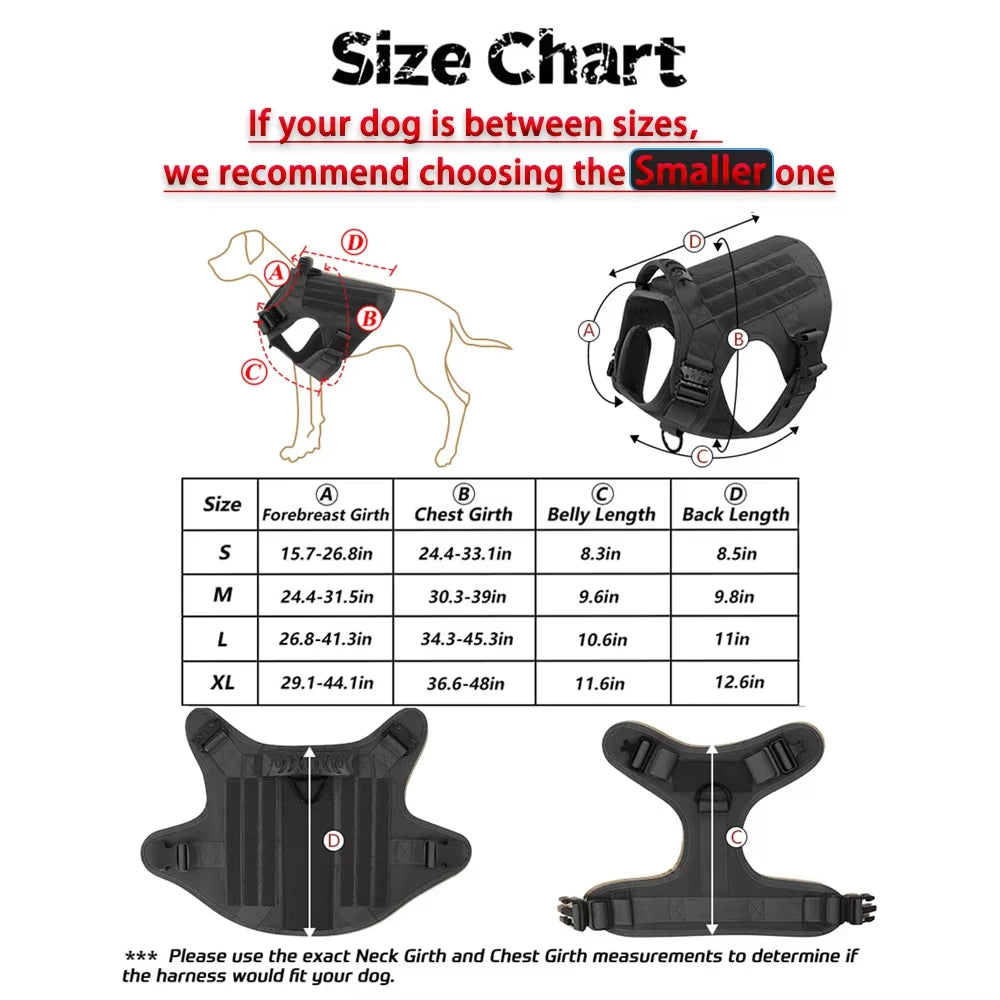 Tactical Military Dog Harness Vest With Leash And Training Patches