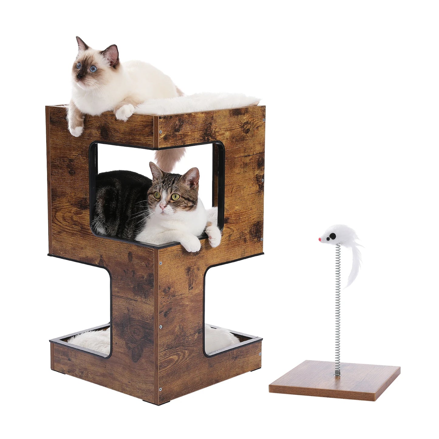 PAWZ Road Wood Cat Condo Bed With Removable Mats And Scratching Pad