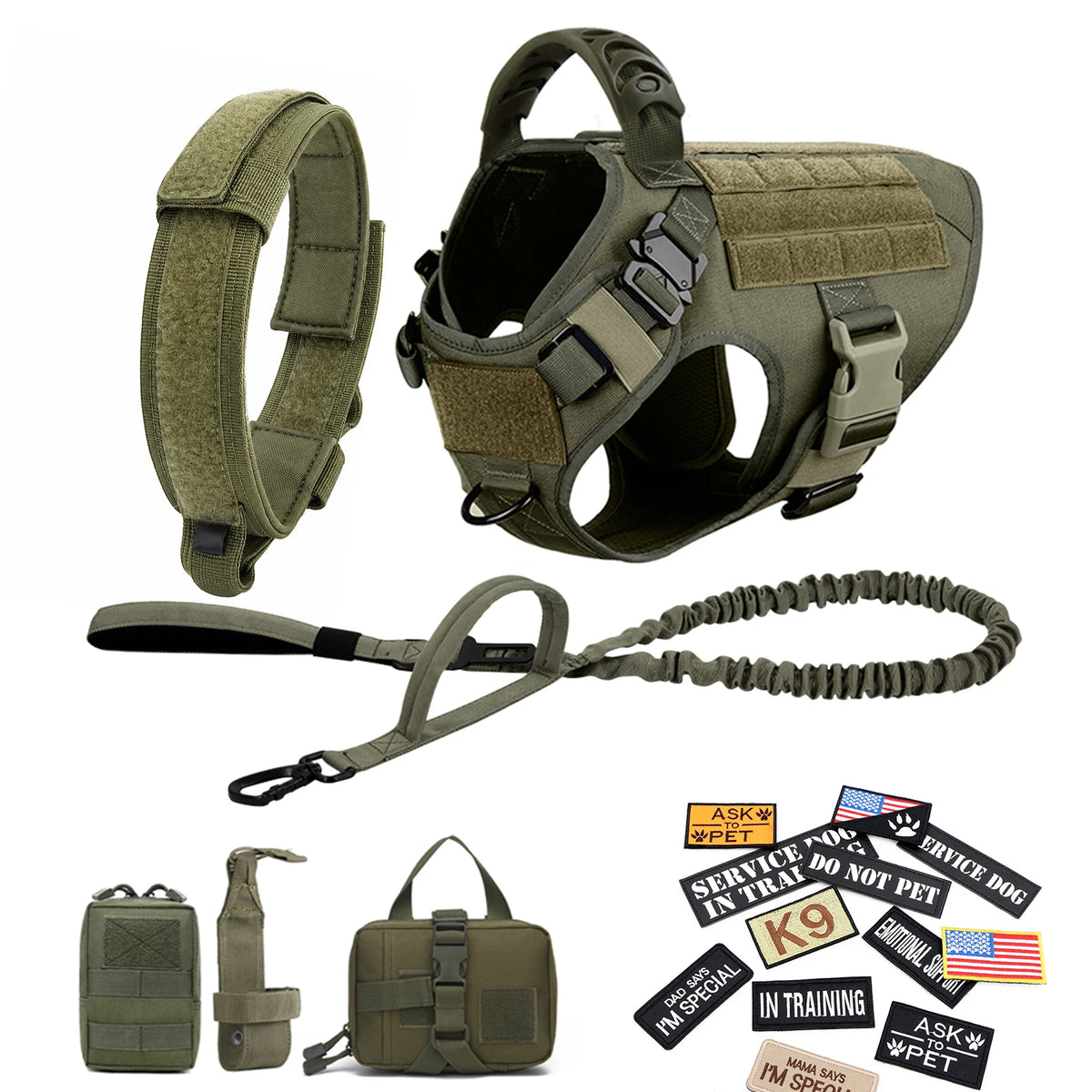 Tactical Military Dog Harness Vest With Leash And Training Patches