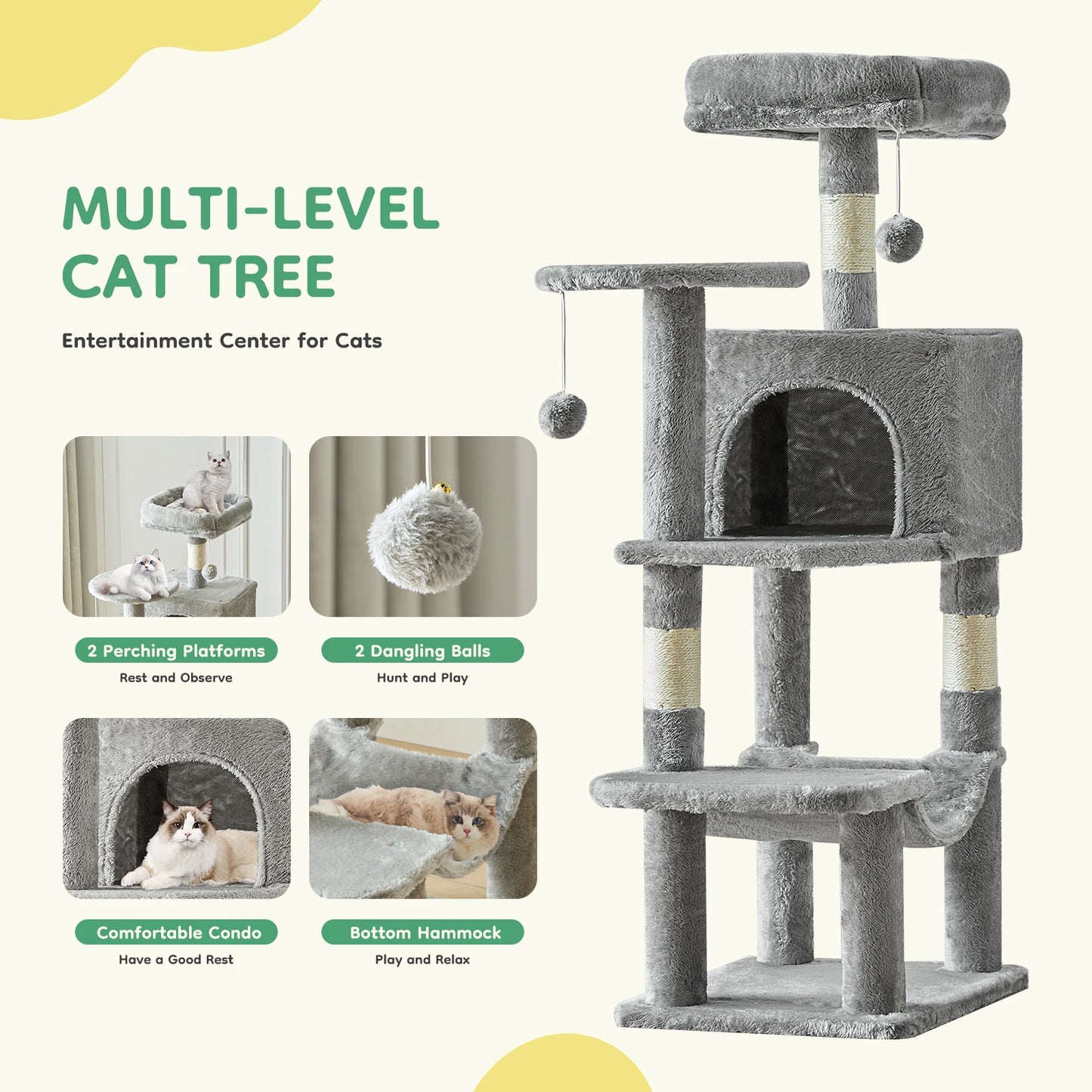 JHK Multi Cat Climbing Cat Tree Tower For Indoor Cats
