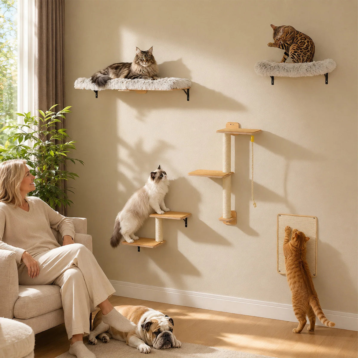 PAWZ Road Wooden Cat Wall Climbing Furniture With Scratching Posts