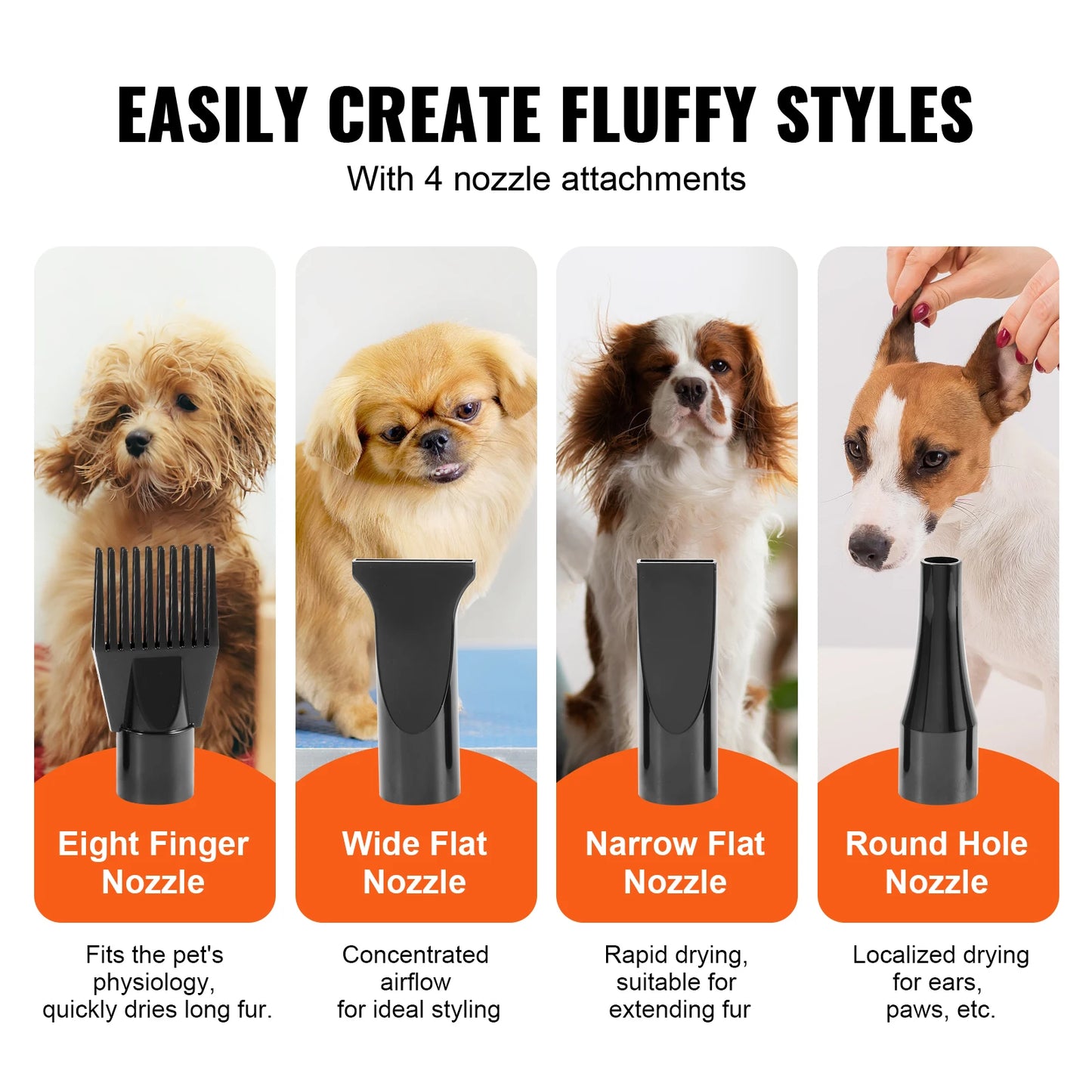 SucceBuy 2000W Dog Dryer With Adjustable Speed And Temperature Control 4 Nozzles