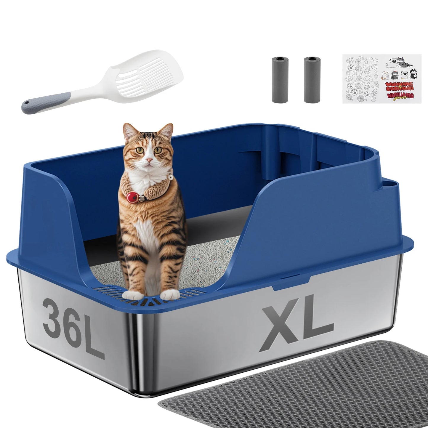 Stainless Steel Cat Litter Box Splash Proof Leak Proof
