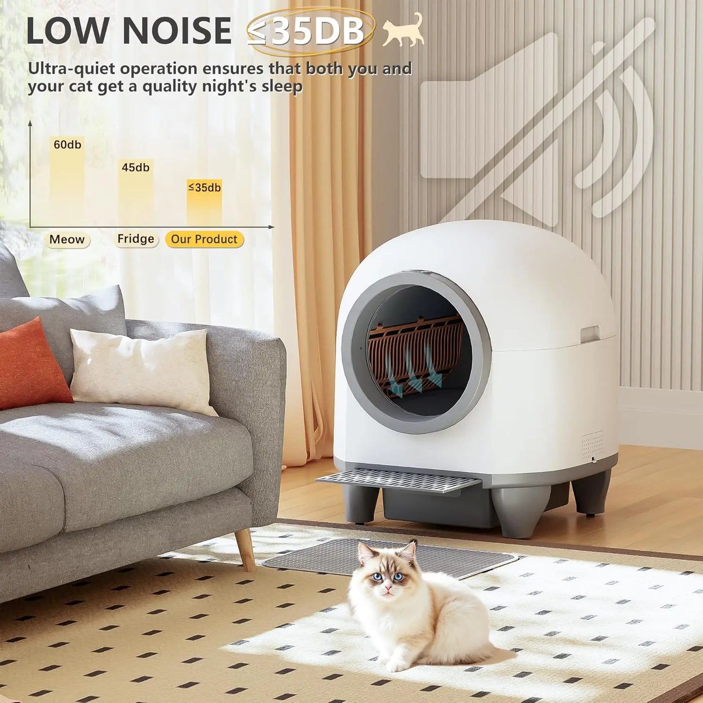 Automatic Self Cleaning Litter Box For Multiple Cats App Controlled