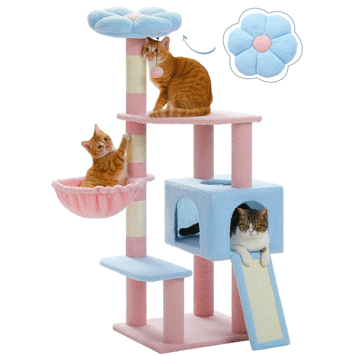 PEQULTI Flower Cat Tree With Hammock Scratching Posts And Perch