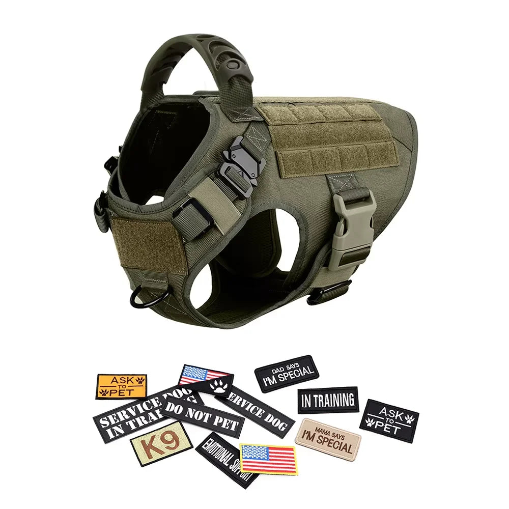 Tactical Military Dog Harness Vest With Leash And Training Patches