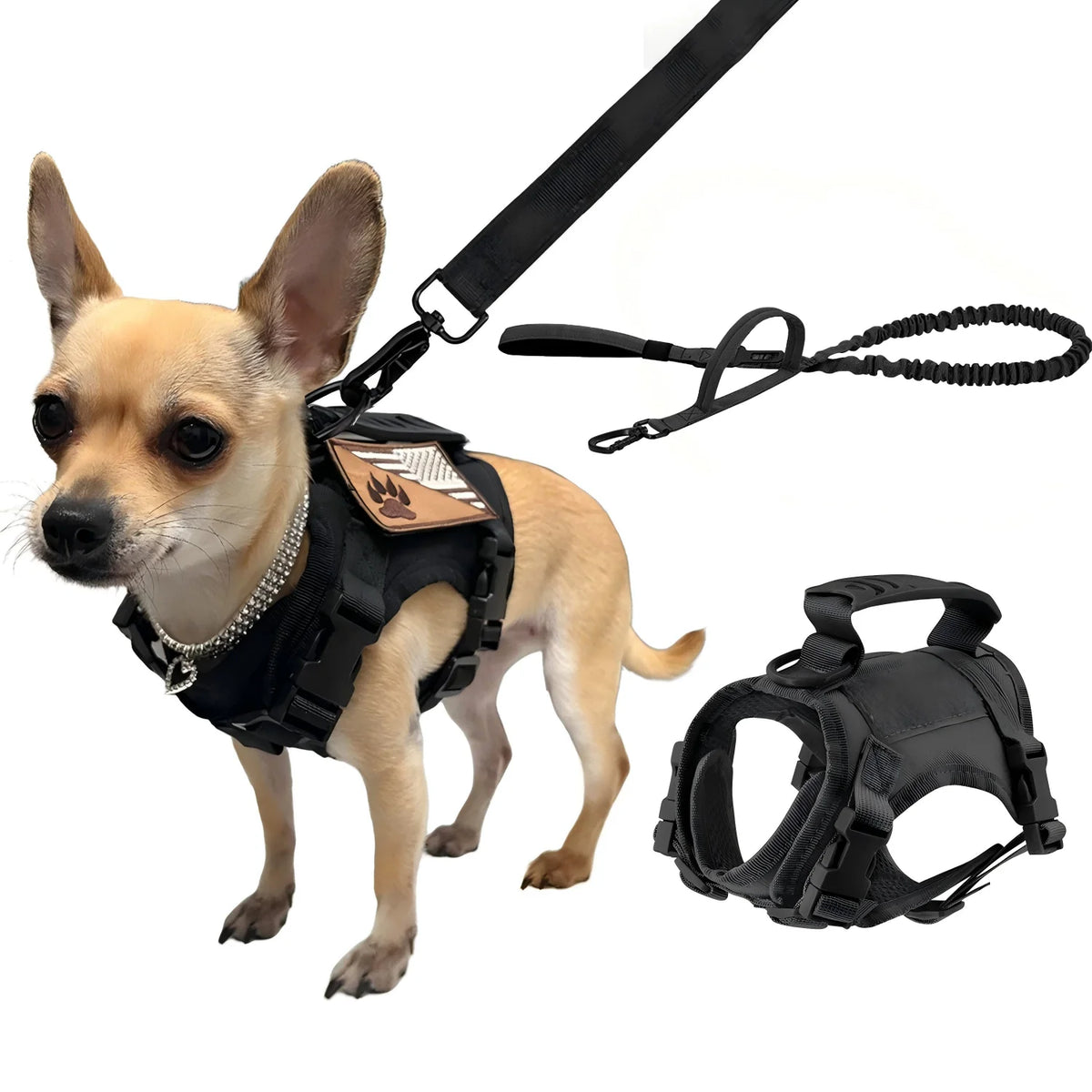 PETRAVEL Tactical Puppy Harness And Leash Set For Small Dogs