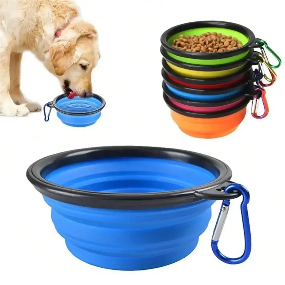 Portable Silicone Dog Feeder Bowl With Travel Carabiner