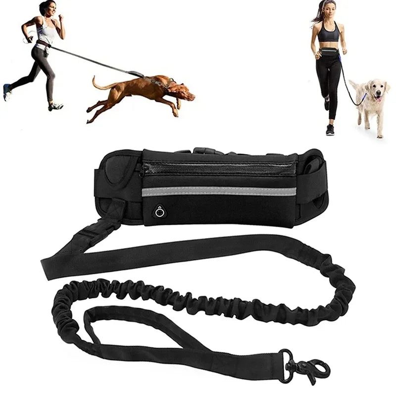 Booteely Hands Free Reflective Retractable Elastic Leash With Waist Bag