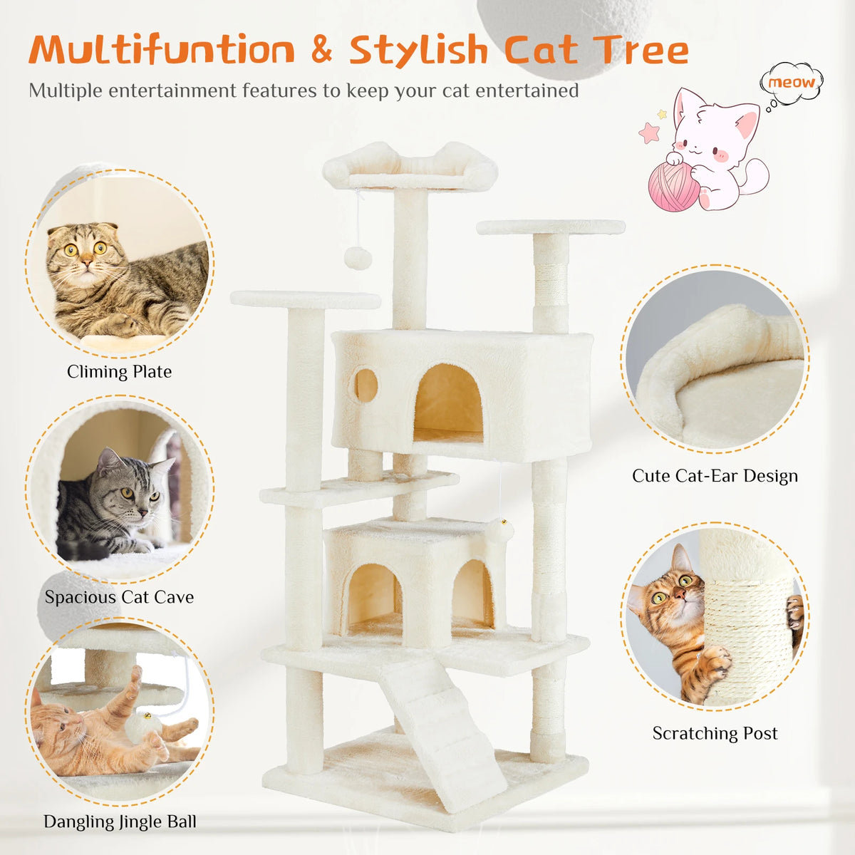 JHK Multi Level Cat Tree Tower With Scratching Post And Platforms