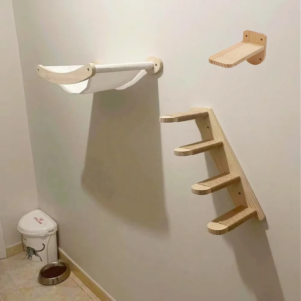 CWV Wall Mounted Cat Hammock Stairway And Sisal Scratching Shelf